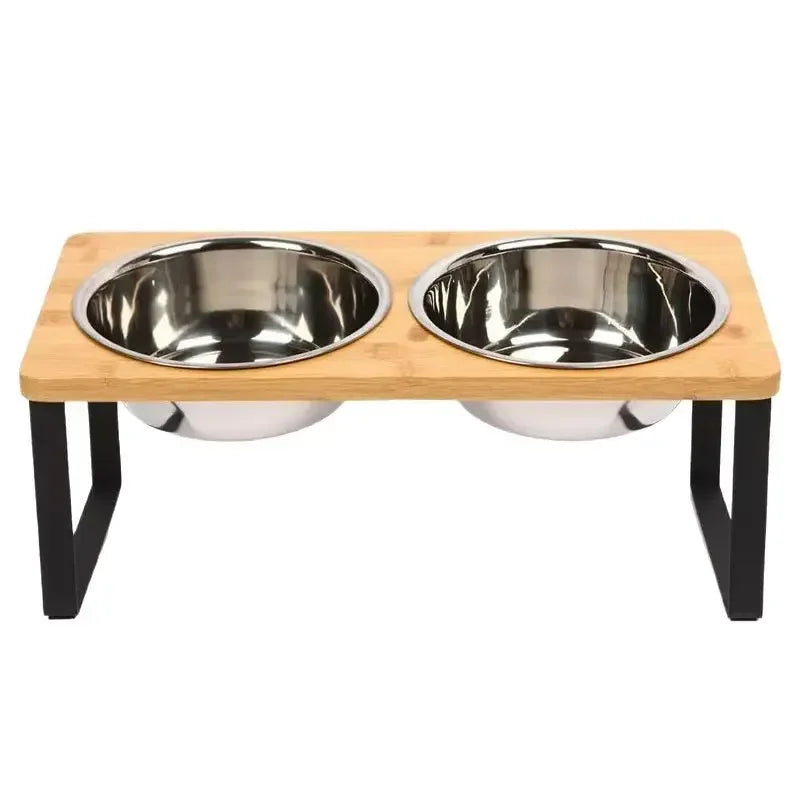 Elevated Cat Bowl 15° Tilted Wooden Stand Feeder