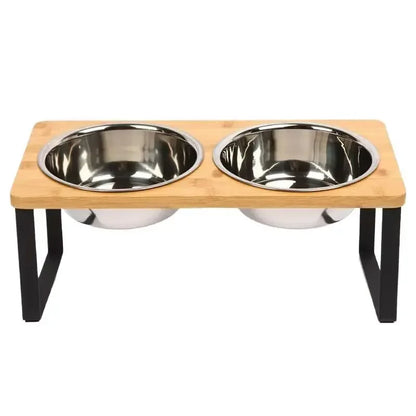 Elevated Cat Bowl 15° Tilted Wooden Stand Feeder