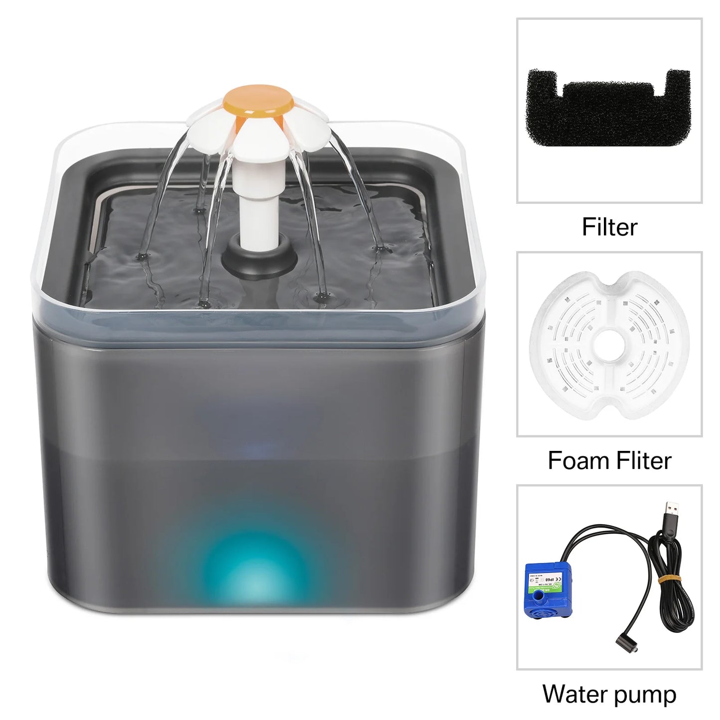 2L Cat Water Fountain LED USB Quiet Auto Filter