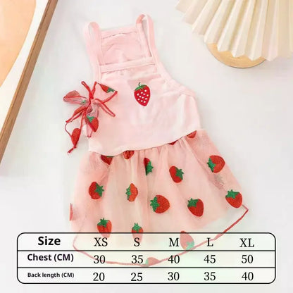 Vestito da Principessa con Fragole per Gatti e Cani di Piccola Taglia