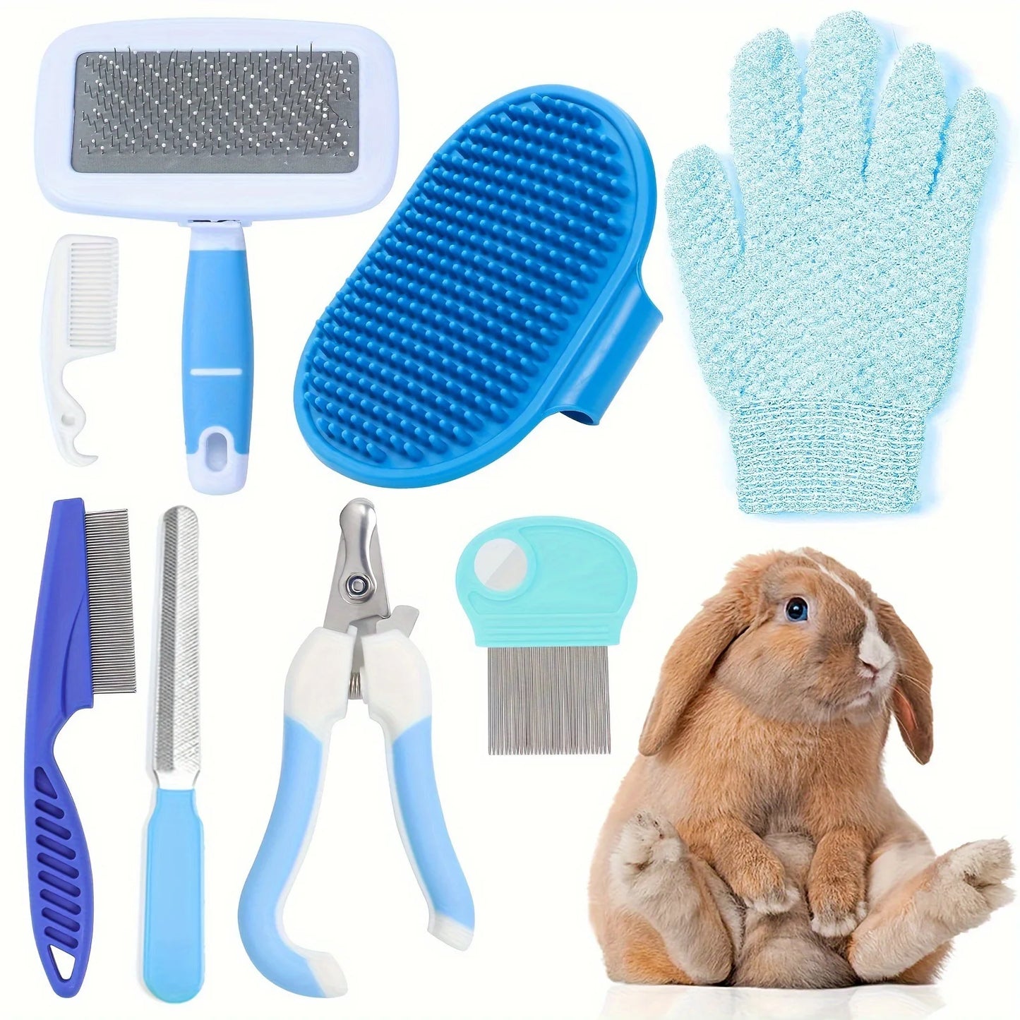 Kit da Toelettatura 8 Pezzi per Gatti con Spazzola Autopulente