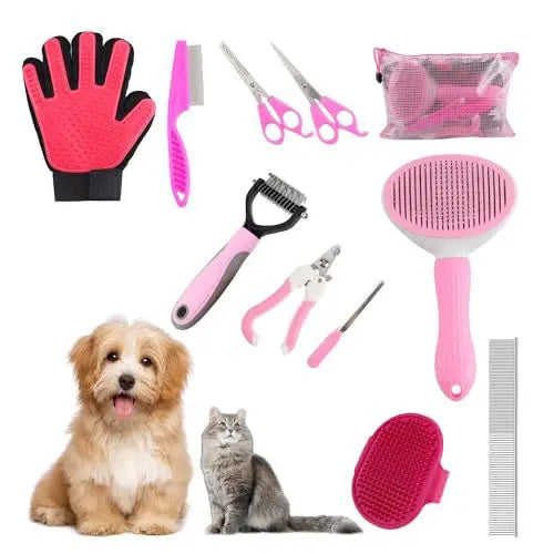 Kit da Toelettatura 8 Pezzi per Gatti con Spazzola Autopulente