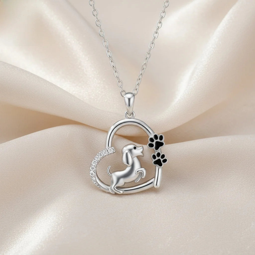 Adorable Dog Pendant Necklace with Zirconia for Women