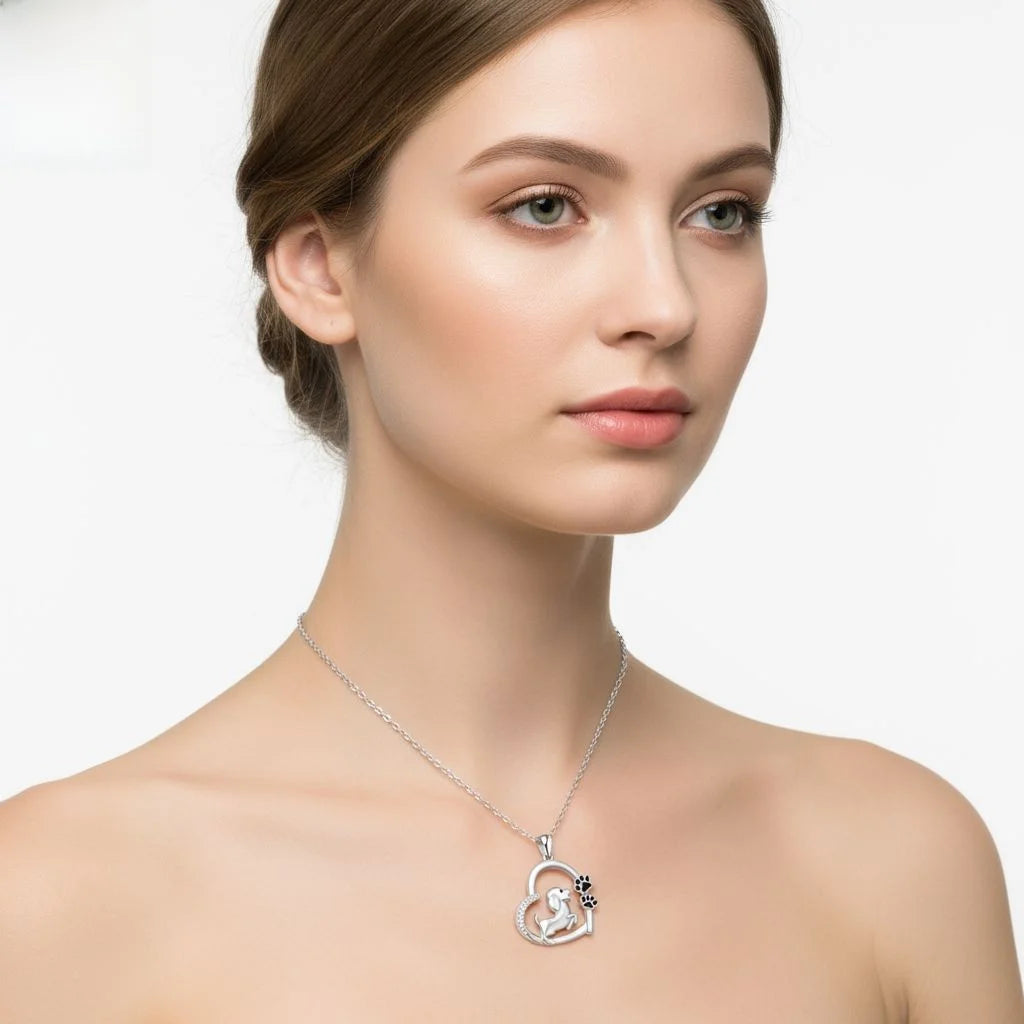 Adorable Dog Pendant Necklace with Zirconia for Women