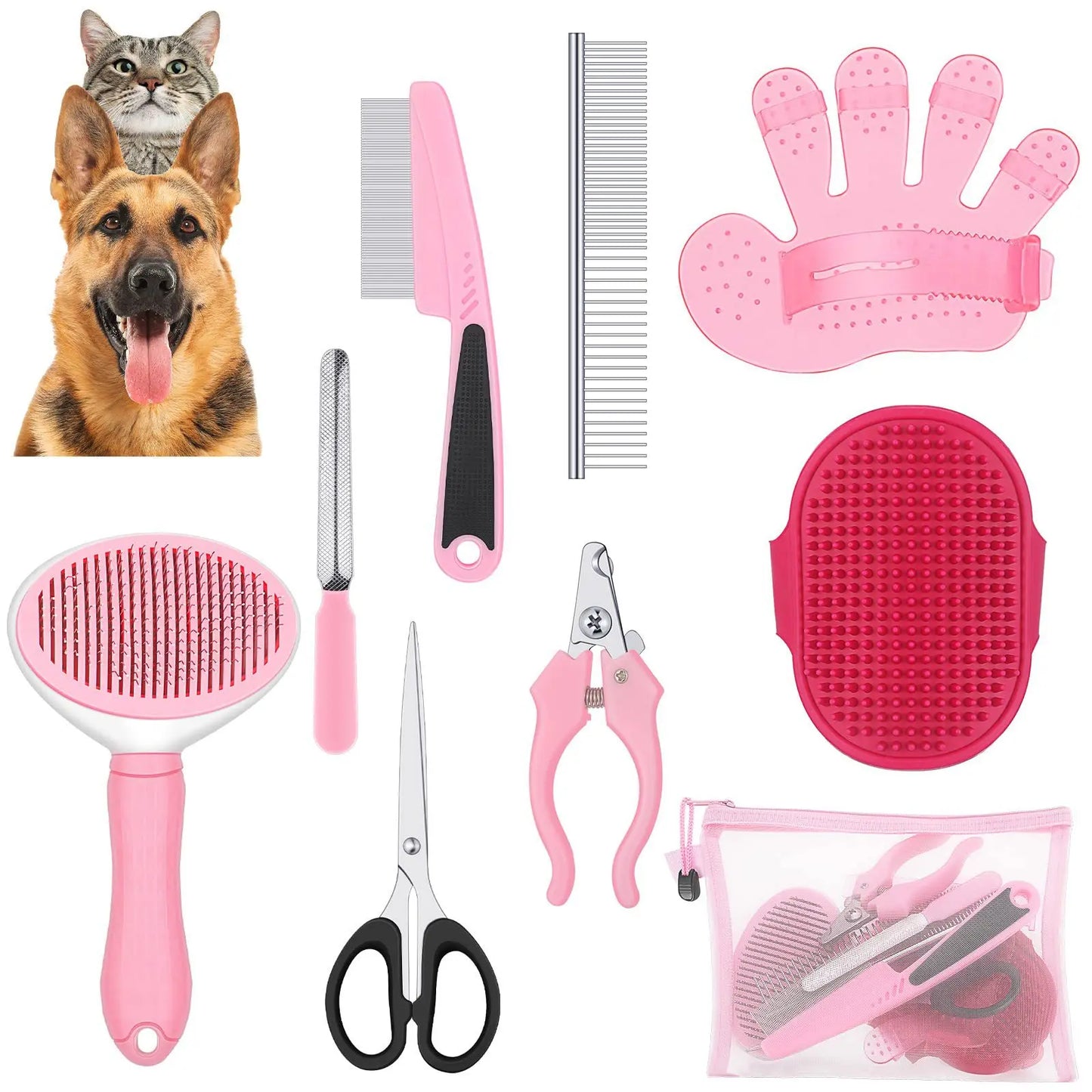 Kit da Toelettatura 8 Pezzi per Gatti con Spazzola Autopulente