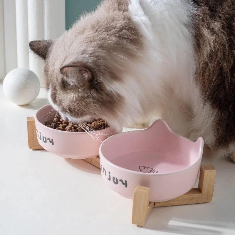 Ceramic Double Pet Bowl Set Non Slip Cat Dog Feeder