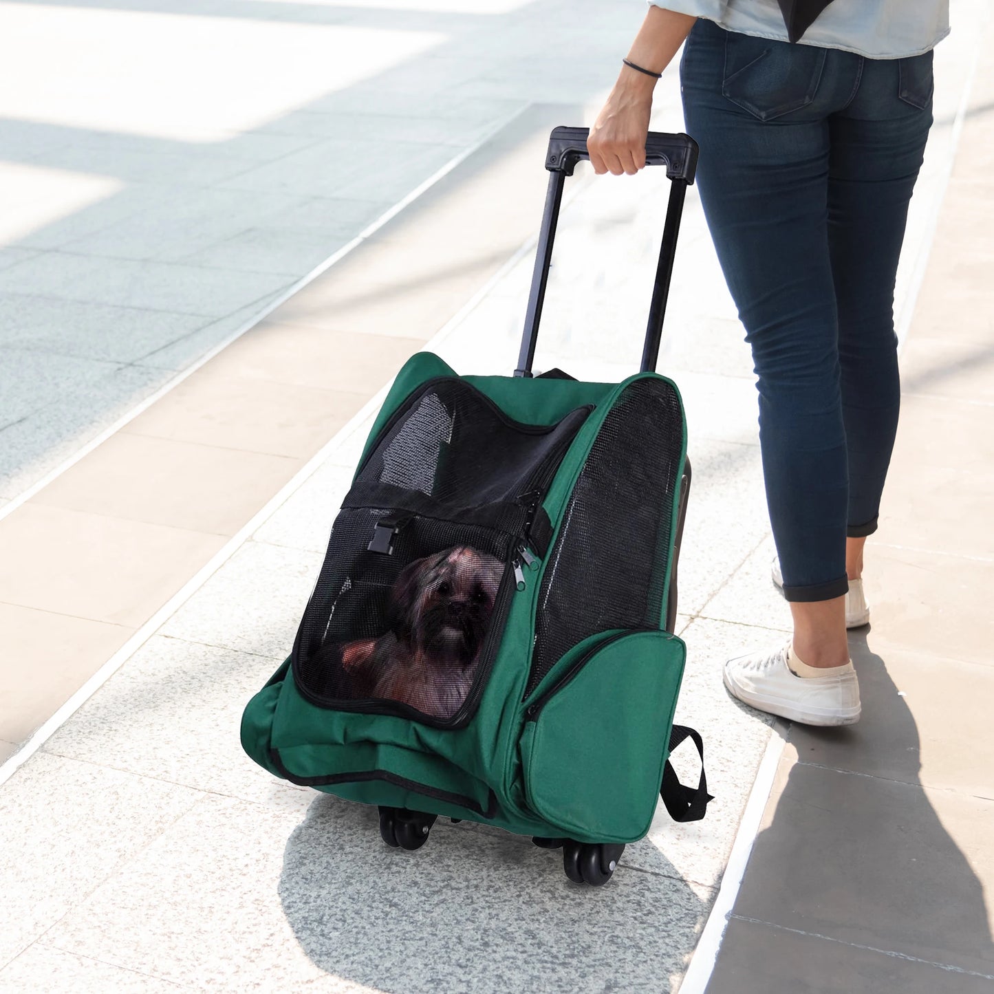 Zaino trasportino 2 in 1 con ruote per cani e gatti