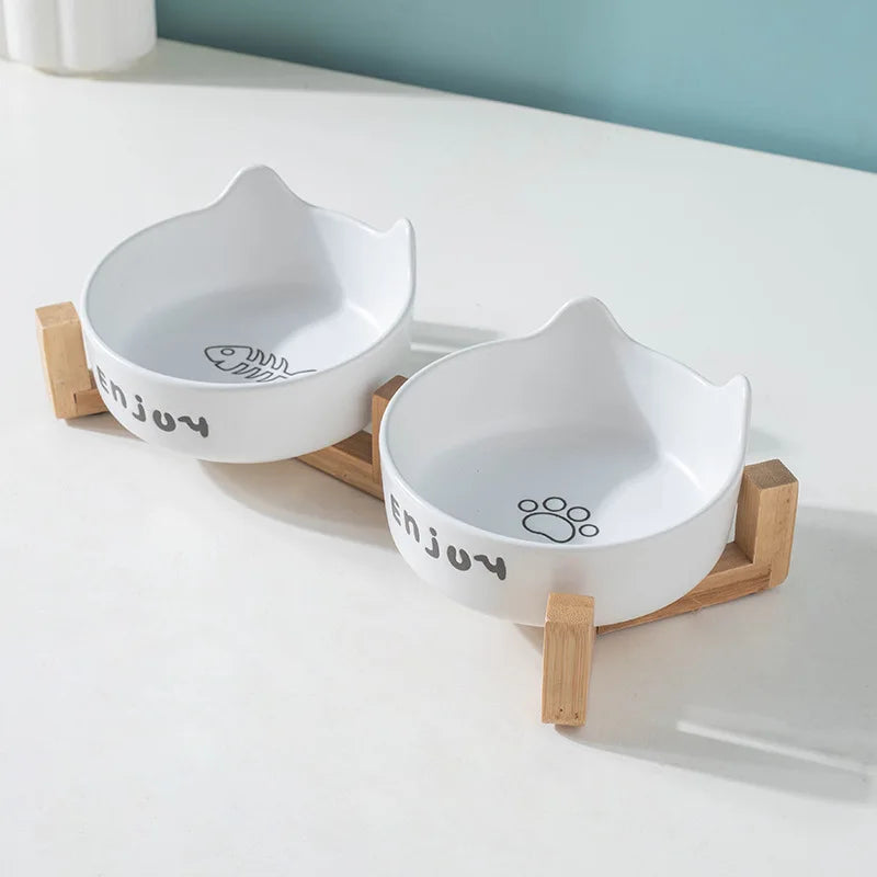 Ceramic Double Pet Bowl Set Non Slip Cat Dog Feeder