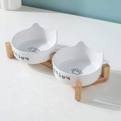 Ceramic Double Pet Bowl Set Non Slip Cat Dog Feeder