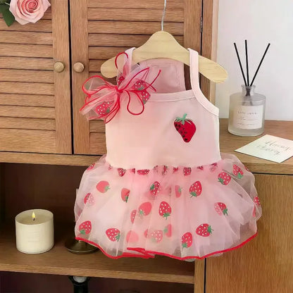Vestito da Principessa con Fragole per Gatti e Cani di Piccola Taglia