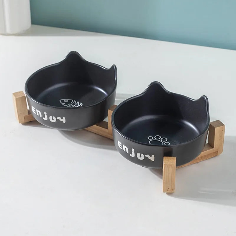 Ceramic Double Pet Bowl Set Non Slip Cat Dog Feeder