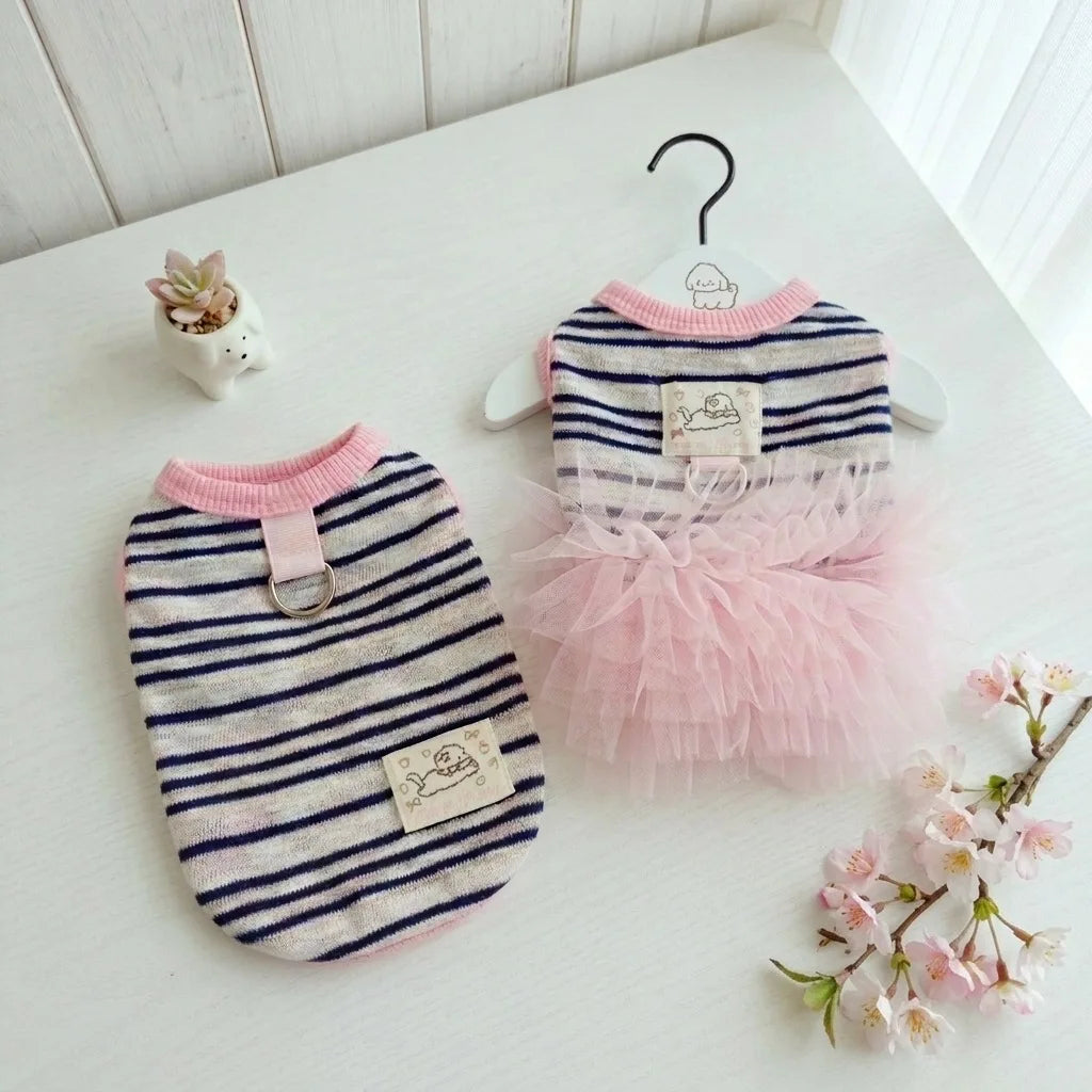 Vestito Rosa in Tulle con Pettorina a D-Ring per Cani