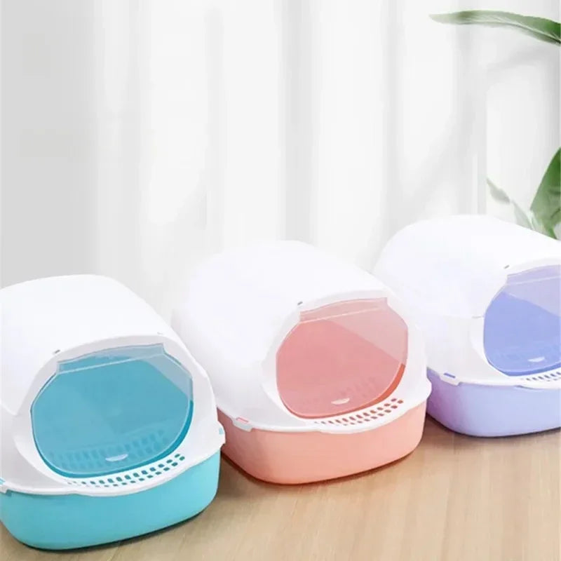Semi Enclosed Cat Litter Box Splashproof Large Tray