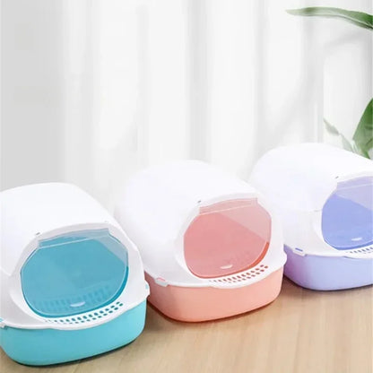 Semi Enclosed Cat Litter Box Splashproof Large Tray