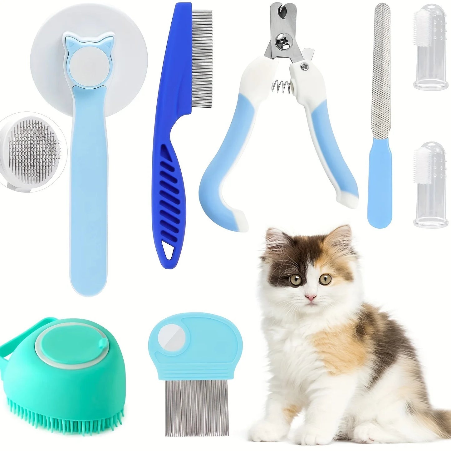Kit da Toelettatura 8 Pezzi per Gatti con Spazzola Autopulente