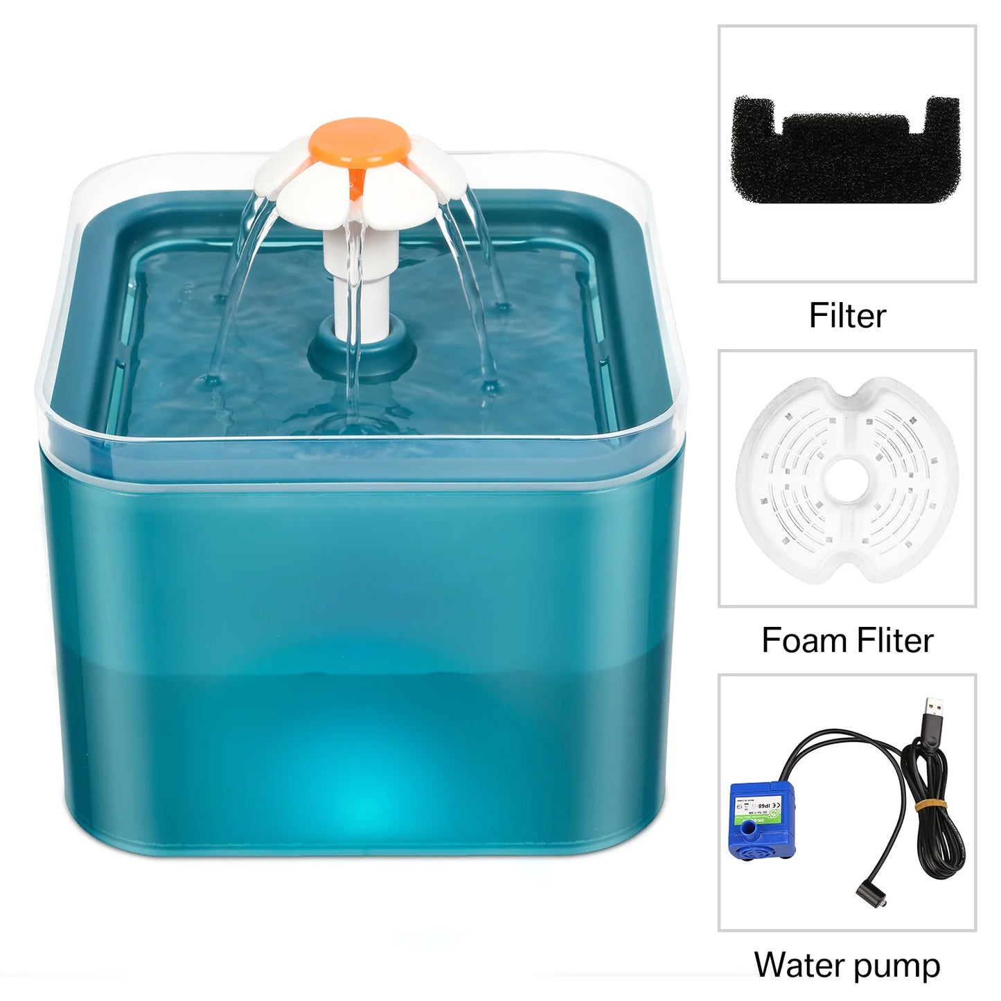 2L Cat Water Fountain LED USB Quiet Auto Filter