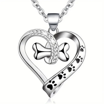 Huitan Cute Animal Dog Necklace with Pet Footprints & Bone Pendant