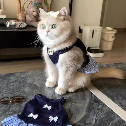 Vestito Preppy con Fiocco per Gatti e Cani di Piccola Taglia