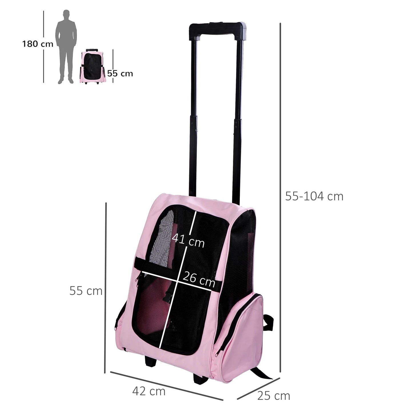 Zaino trasportino 2 in 1 con ruote per cani e gatti