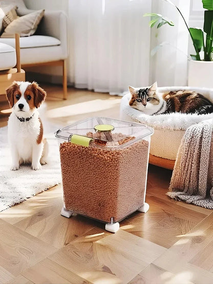 Large Pet Food Storage Container with Wheels Transparent