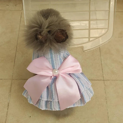 Vestito da Principessa a Righe e Quadri con Fiocco per Animali