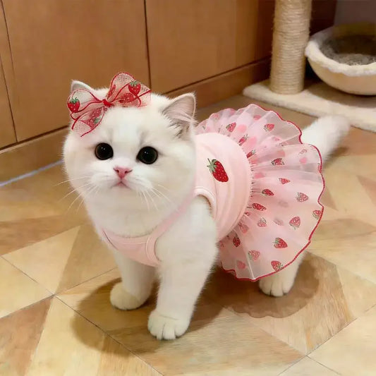 Vestito da Principessa con Fragole per Gatti e Cani di Piccola Taglia