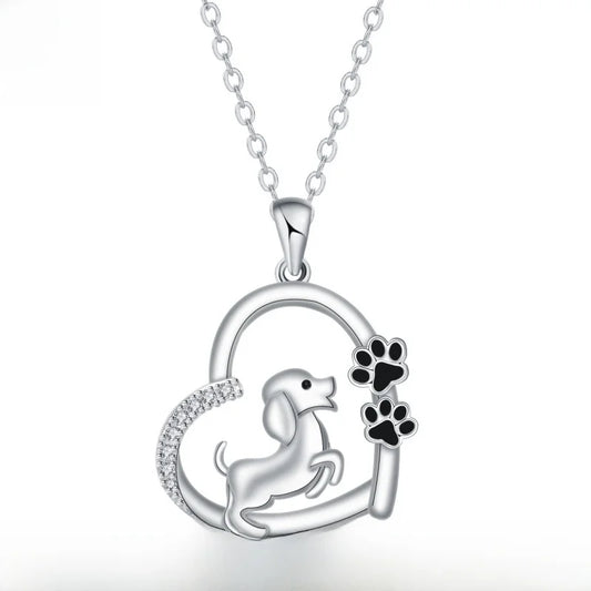 Adorable Dog Pendant Necklace with Zirconia for Women