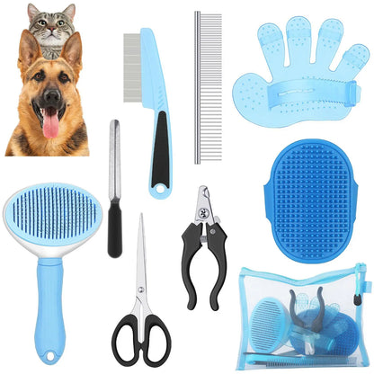 Kit da Toelettatura 8 Pezzi per Gatti con Spazzola Autopulente