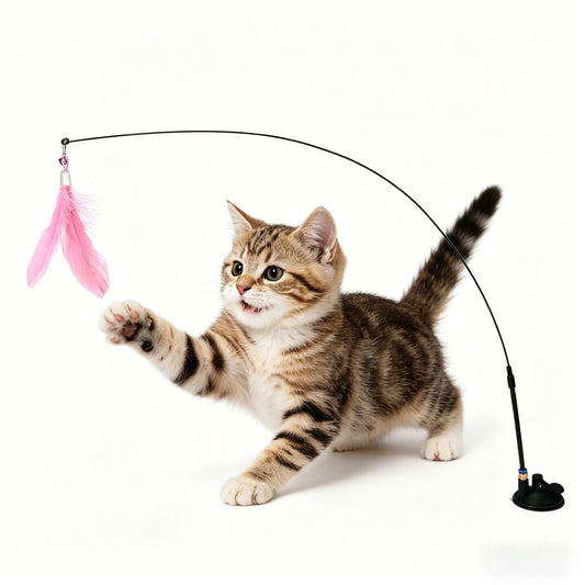 Cat Teaser Toy Feather Wand with Suction Cup & Bell