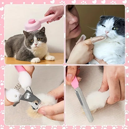 Kit da Toelettatura 8 Pezzi per Gatti con Spazzola Autopulente