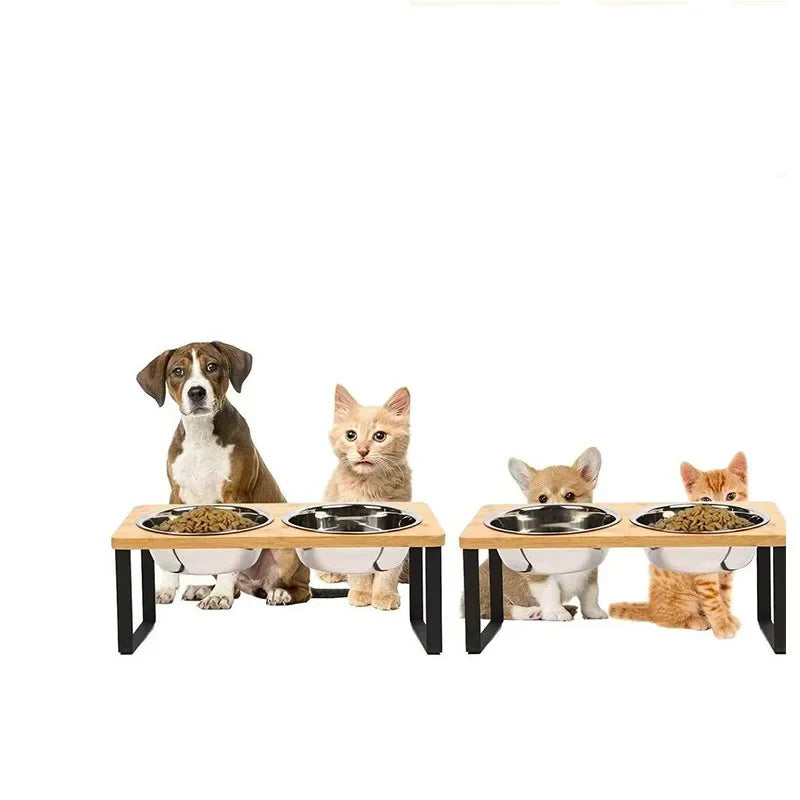 Elevated Cat Bowl 15° Tilted Wooden Stand Feeder