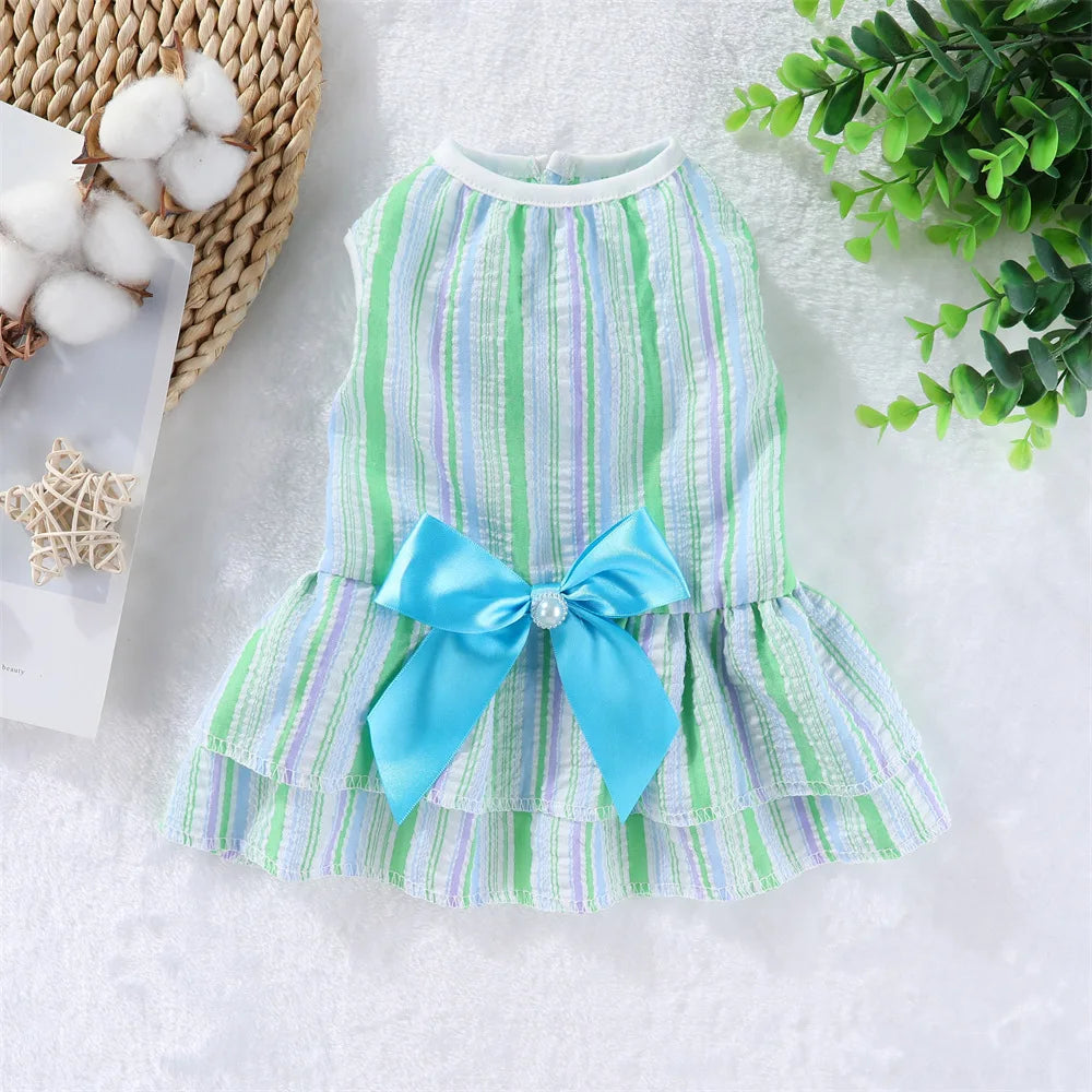 Vestito da Principessa a Righe e Quadri con Fiocco per Animali