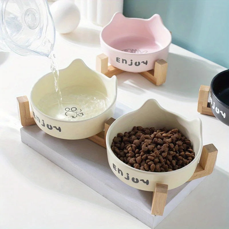 Ceramic Double Pet Bowl Set Non Slip Cat Dog Feeder