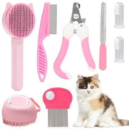 Kit da Toelettatura 8 Pezzi per Gatti con Spazzola Autopulente