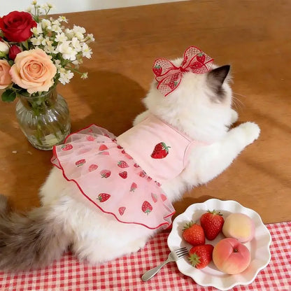 Vestito da Principessa con Fragole per Gatti e Cani di Piccola Taglia