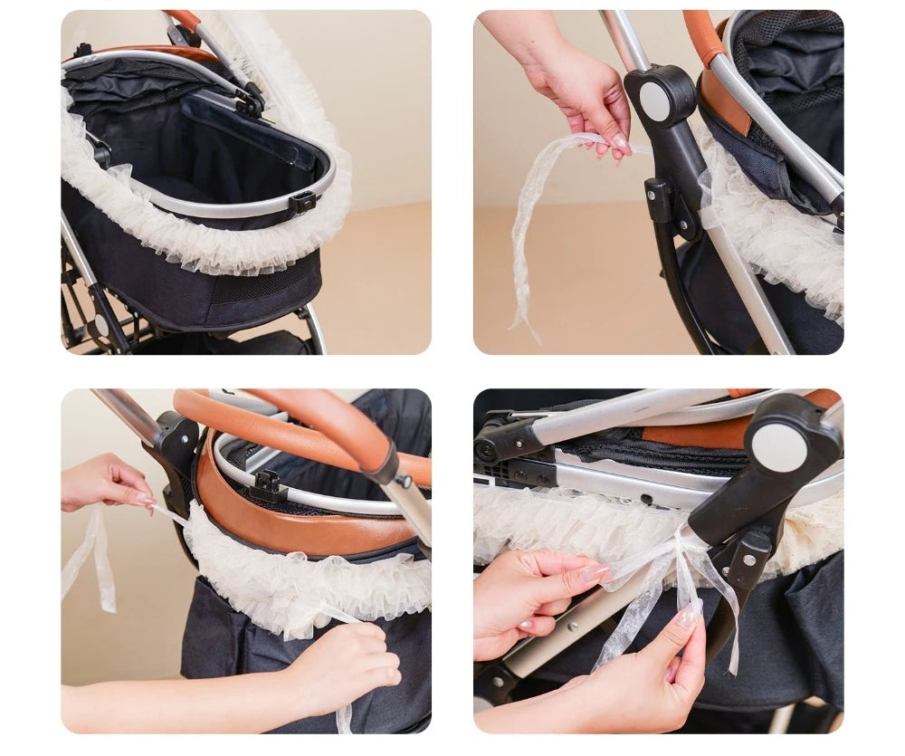 Lace Pet Stroller Cover Sunshade Mesh Washable