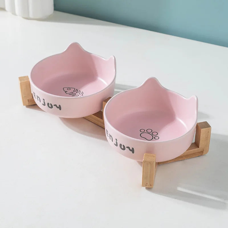 Ceramic Double Pet Bowl Set Non Slip Cat Dog Feeder